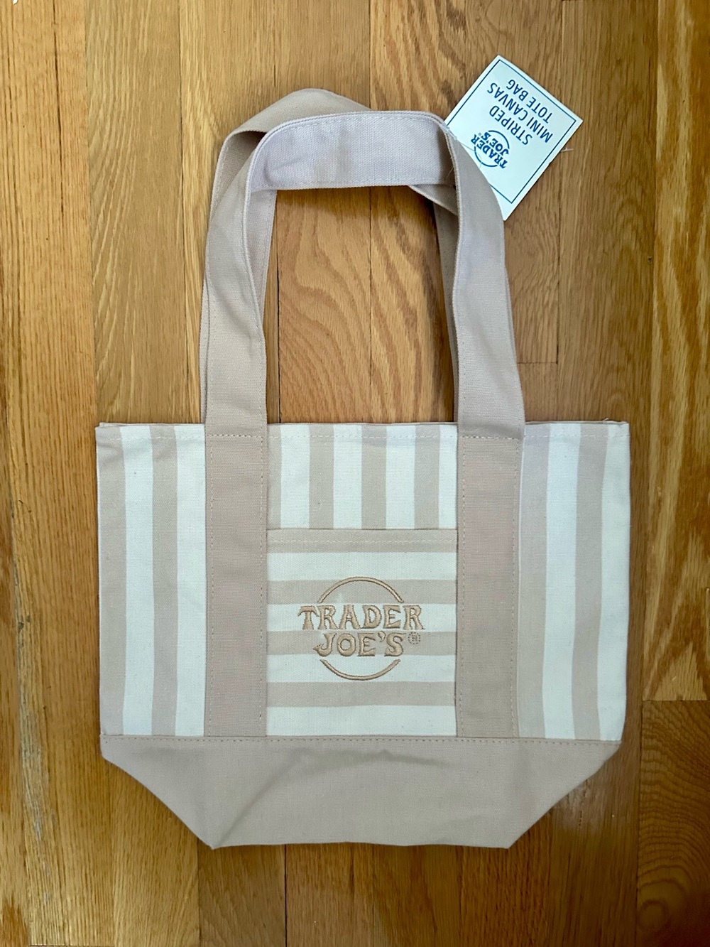 Trader Joe's Beige & Cream Striped Canvas Tote Bag